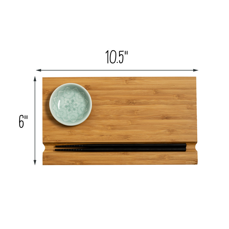 Burnished Bamboo Rectangular Sushi Board Set with Ceramic Dish
