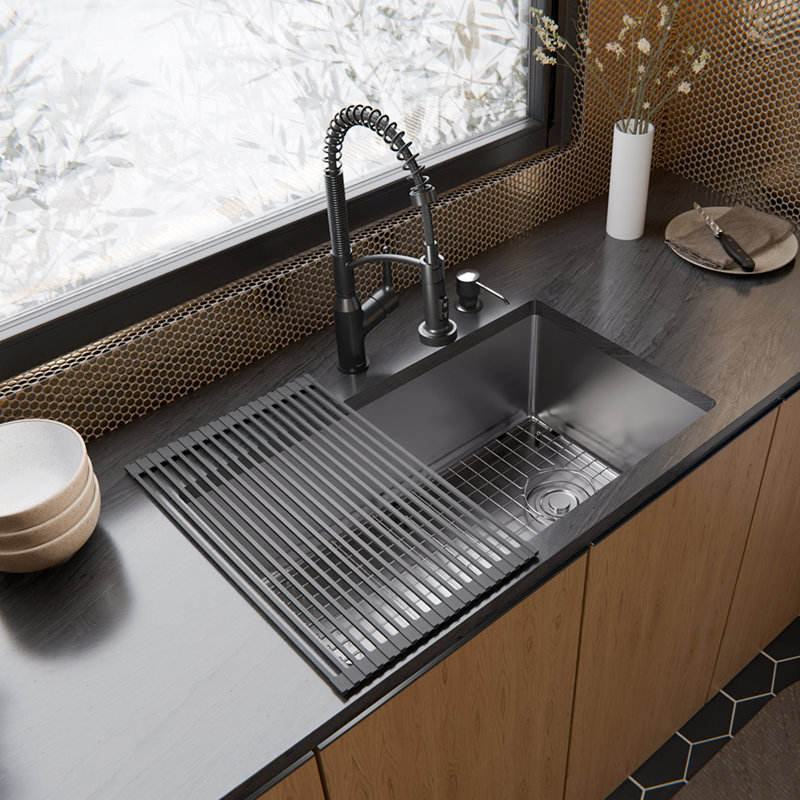 Évier de cuisine à simple cuve en acier inoxydable 30 po x 18 1/4 po Karran Fusion