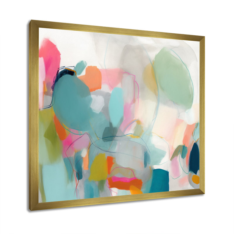 «Pink Blue Minimalims Fludity IV - Abstract Minimalisme, art mural sur toile, H 24 po x l 24 po, Impression encadrée, Doré