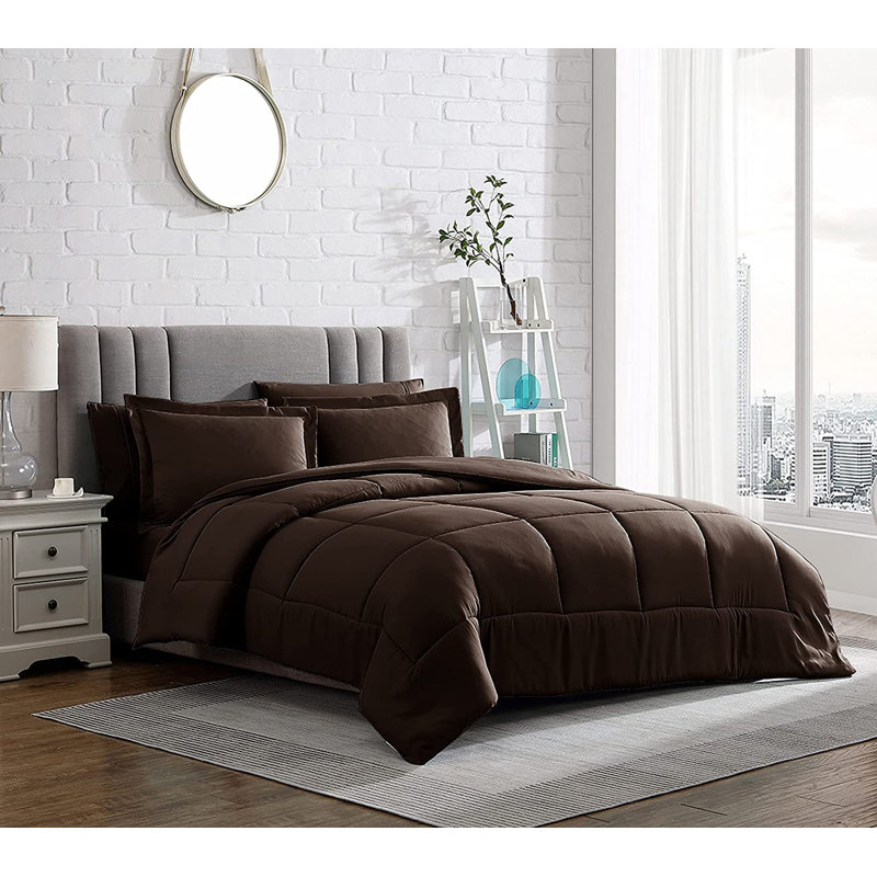 Box Stitch Comforter, Twin Comforter + 1 Standard Sham, Chocolate Brown