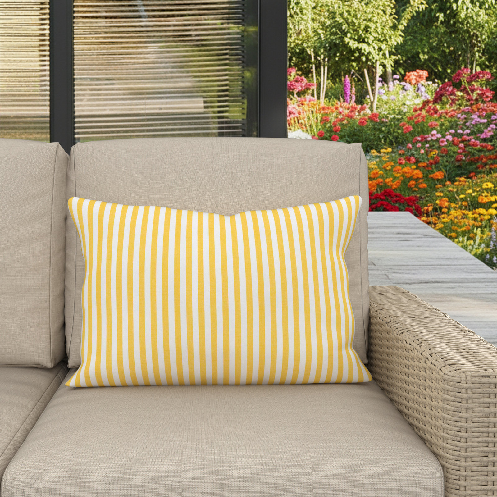 Amala Outdoor/Indoor Kidney Pillow, Sail Away Sunflower