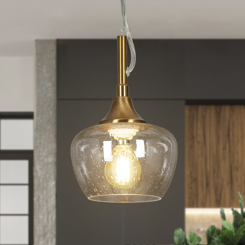 Modern Mini 1-Light Seeded Glass Pendant Light