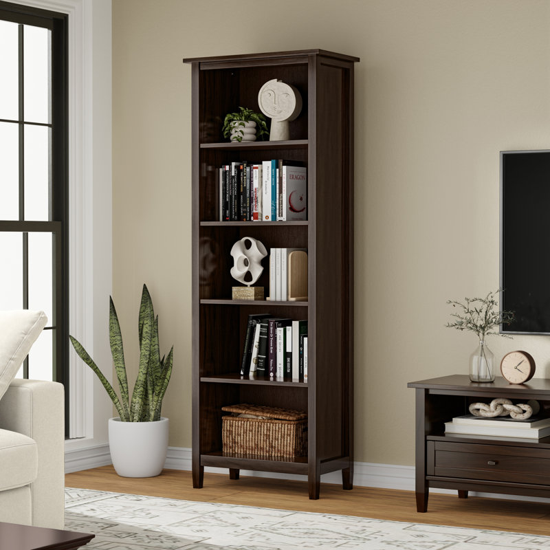 Warm Shaker 72"H Solid Wood Transitional 5-Shelf Bookshelf with Adjustable Shelves and Tapered Legs, Black