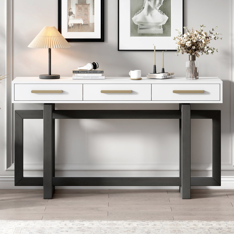 Console fonctionnelle à 3 éléments, pour le salon - trois tiroirs gris et blanc, décore le couloir et le vestibule