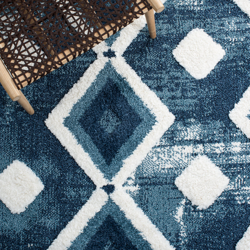 Tapis bleu / ivoire à poils longs Evant 656 Evant, Rectangle 8 pi x 10 pi
