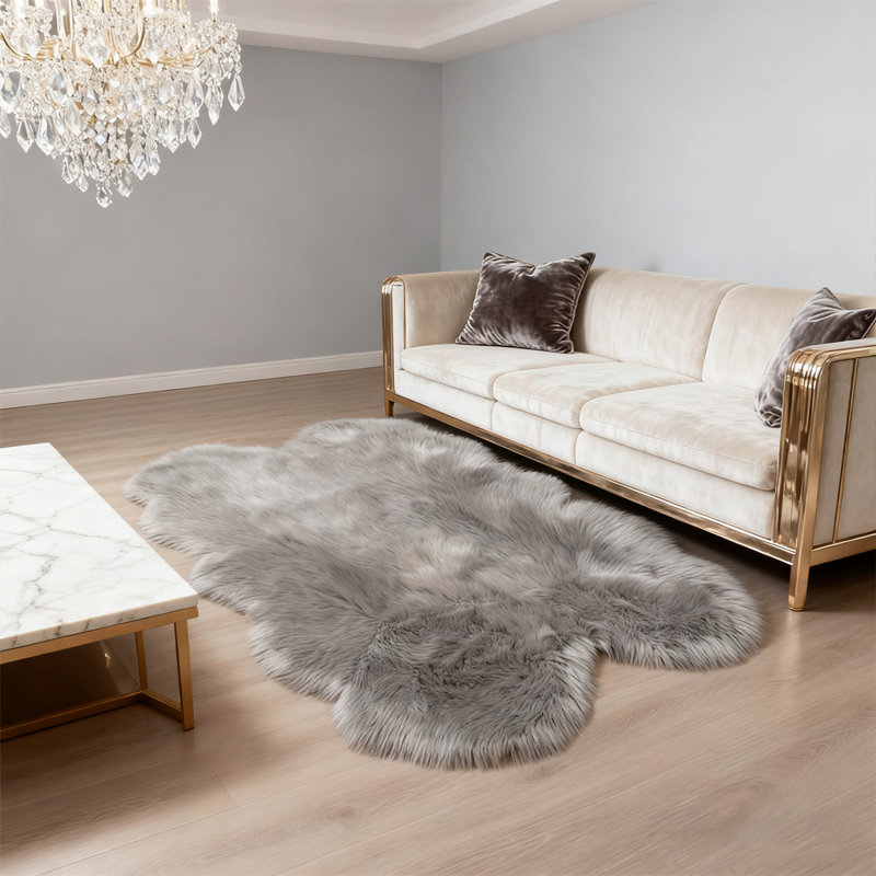 Luxurious Plush Gray Faux Sheepskin Rug, Novelty 4' x 6'