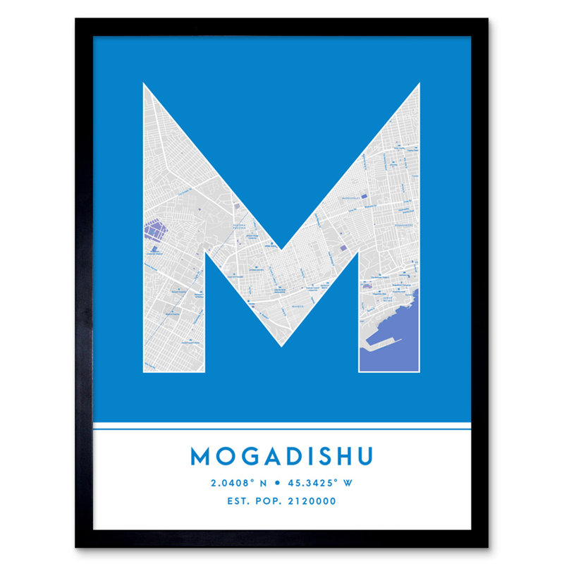 Mogadishu City Map Mogadishu Somalia City Map Blue 1 Piece Single Picture Frame Wall Art