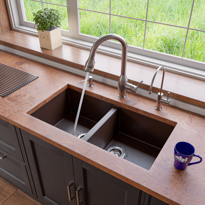 33.88'' L Double Bowl Granite Kitchen Sink