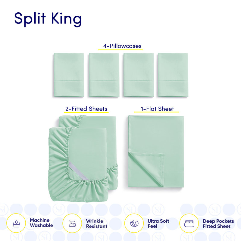 Ensemble de draps luxueux en microfibre douce avec taies d'oreiller en prime, Menthe