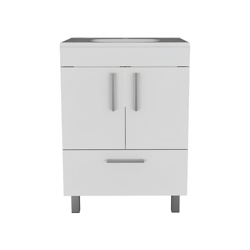 23.62'' Single Bathroom Vanity with Ceramic Top, White