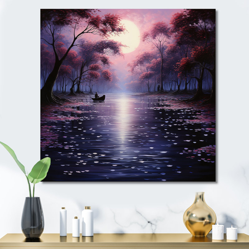 «Pink Canal Serenitys Reflection Pointillism» sur impression sur toile, Toile tendue, H 24 po x l 24 po x P 1 po