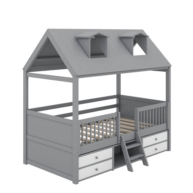 Lit en bois, Gris, Simple