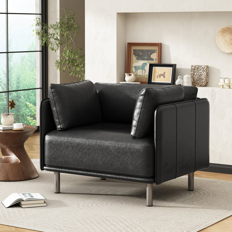 Fauteuil d'appoint avec coussin lombaire, Argent argent, Noir