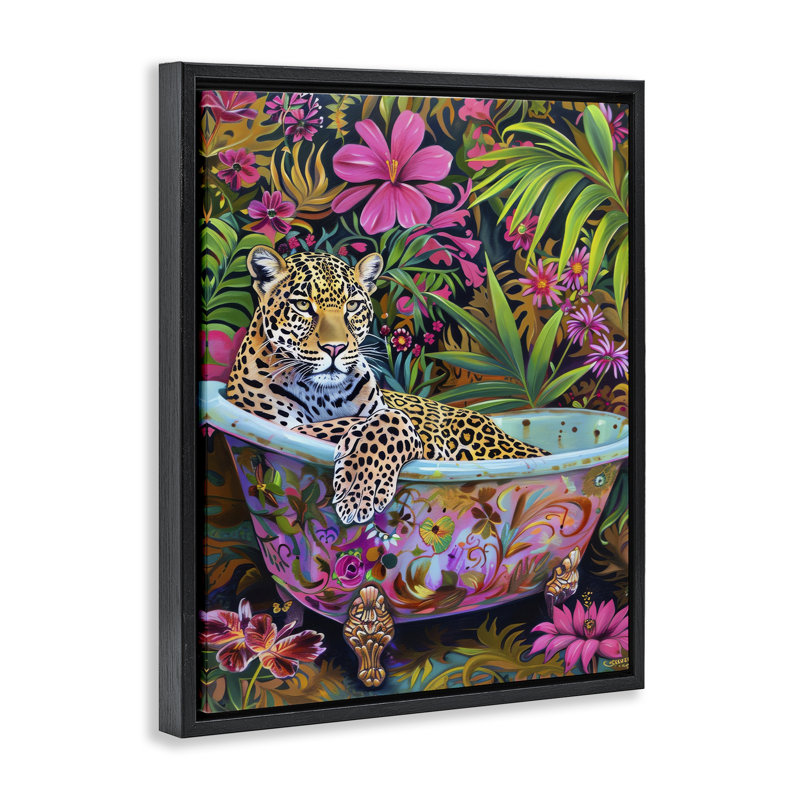  Toile tropicale tropicale léopard sur toile par LSR Design Studio, Cadre flottant noir de jais, H 21 po x l 17 po