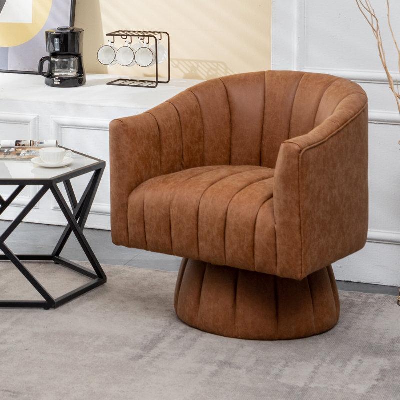 Fauteuil demi-tonneau pivotant en similicuir, Similicuir brun, 1