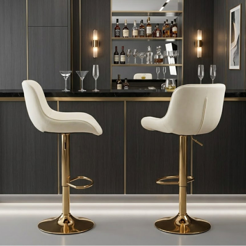 Mitty Swivel Upholstered Adjustable Height Counter Stool with Metal Frame, Ivory