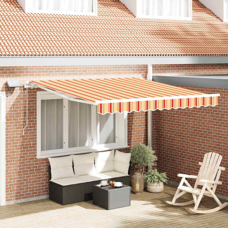 VidaXL Retractable Patio Awning, Yellow/Orange, 165cm H x 350cm W x 250cm D