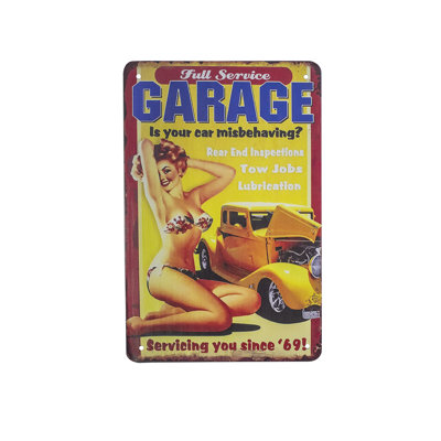 Retro Metal Full Service Garage Car Girl Wall Sign Novelty Man Cave Shop Decor Retro Metal Full Service Garage Car Girl Wall Sign Novelty Man Cave Shop Decor