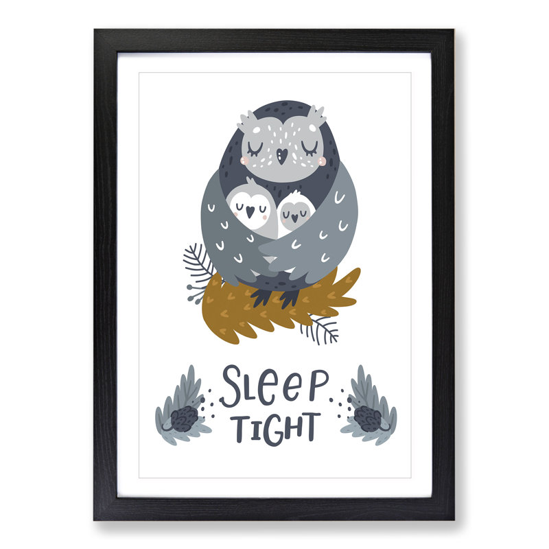 Sleep Tight Owl - Framed Print, 48cm H x 36cm W x 2cm D, Black Framed