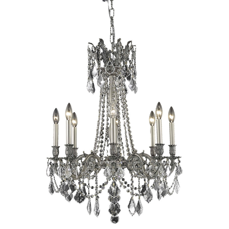Lustre classique / traditionnel à 8 lumières de style bougie avec détails en cristal Ashmin