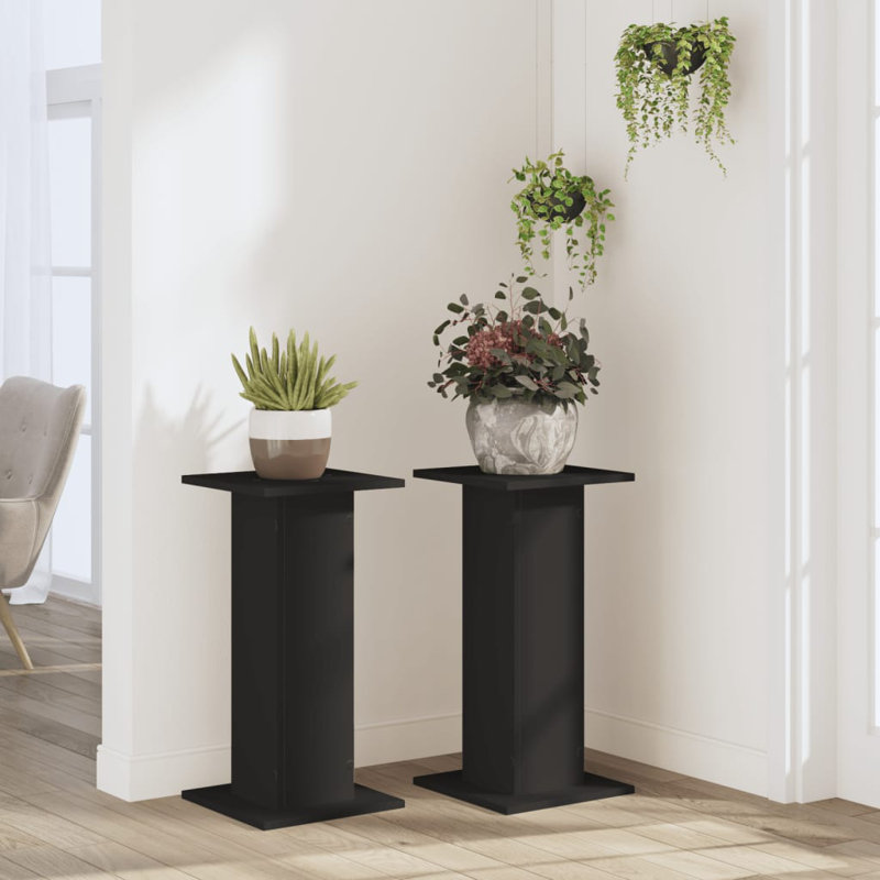  Support pour plante 2 pièces 11,8 x 11,8 en bois d'ingénierie, Noir, H 23,6 po x l 11,8 po x P 11,8 po