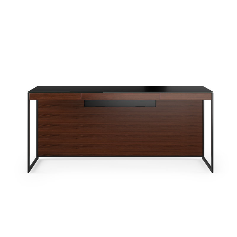 Sequel 20 Glass Top Writing Desk, Chocolate Stained Walnut/Black, 24.75" H x 66" W x 24" D