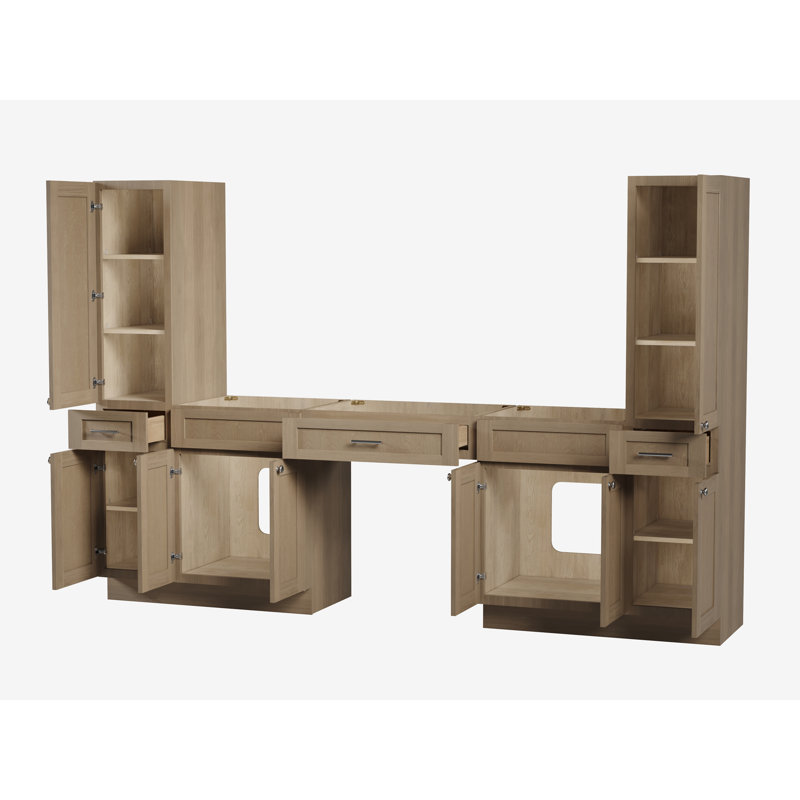 Ensemble de meuble-lavabo double 108 po avec armoire en lin massif Disar, Chêne naturel