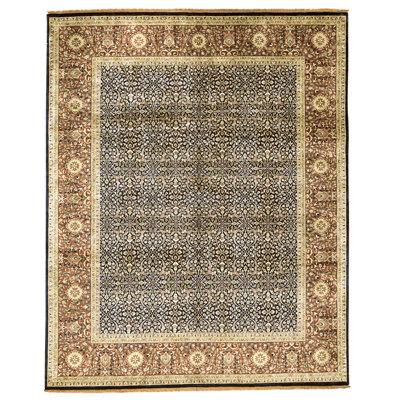 High-Quality Hand-Knotted Navy And Rust Area Rug