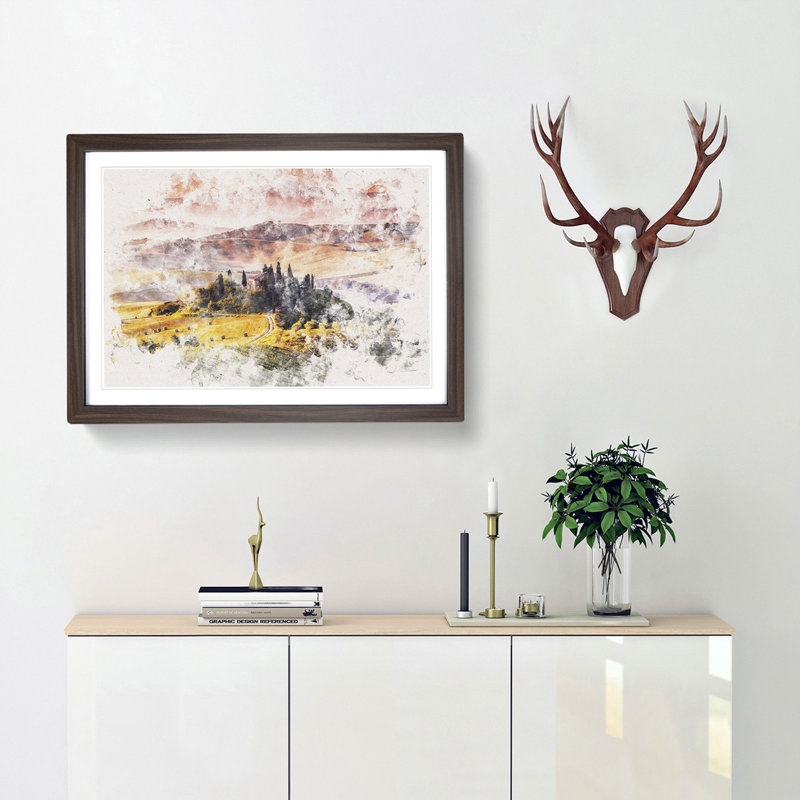 View Over Tuscany In Italy - Single Picture Frame Print on MDF, 62cm H x 87cm W x 2cm D, Walnut
