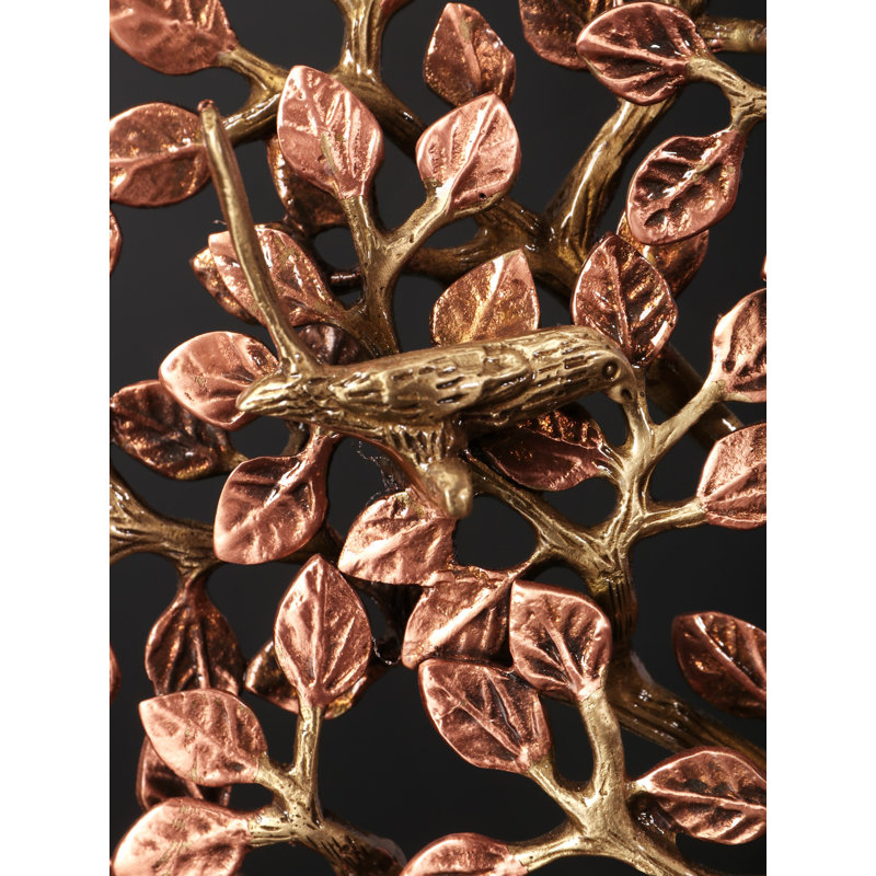 Sculpture arbre de vie avec oiseaux 12 po - laiton fabriqué à la main avec placage or rose 24 carats - Décoration intérieure contemporaine inspirée de la nature