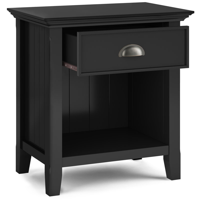 Acadian 24"W 1-Drawer Solid Wood Nightstand with Open Bottom Storage, Black