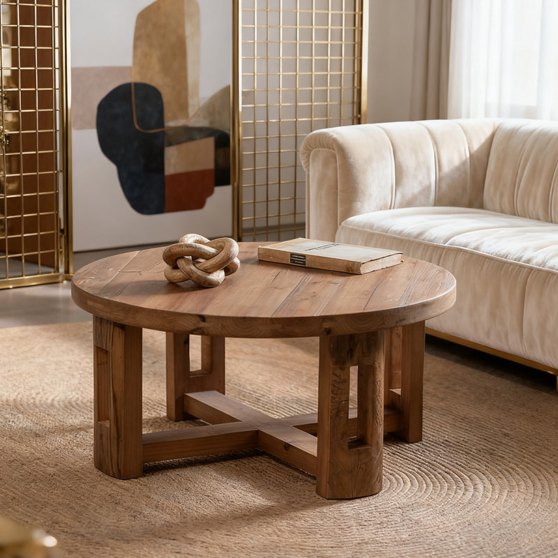Retro Walnut Solid Wood Round Coffee Table
