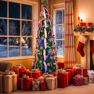 6ft Pre-lit Pop Up Christmas Tree, Pre Decorated W/100 Warm White & Colored Lights, Collapsible Artificial Christmas Tree W/remote, Brightness Adjustment, Timing, 11 Models, Xmas Holiday Home Decor