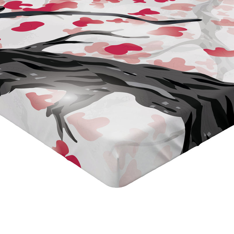 Ensemble de 2 draps-housses Ambesonne, Gris anthracite, gris, corail foncé / floral, Drap-housse grand