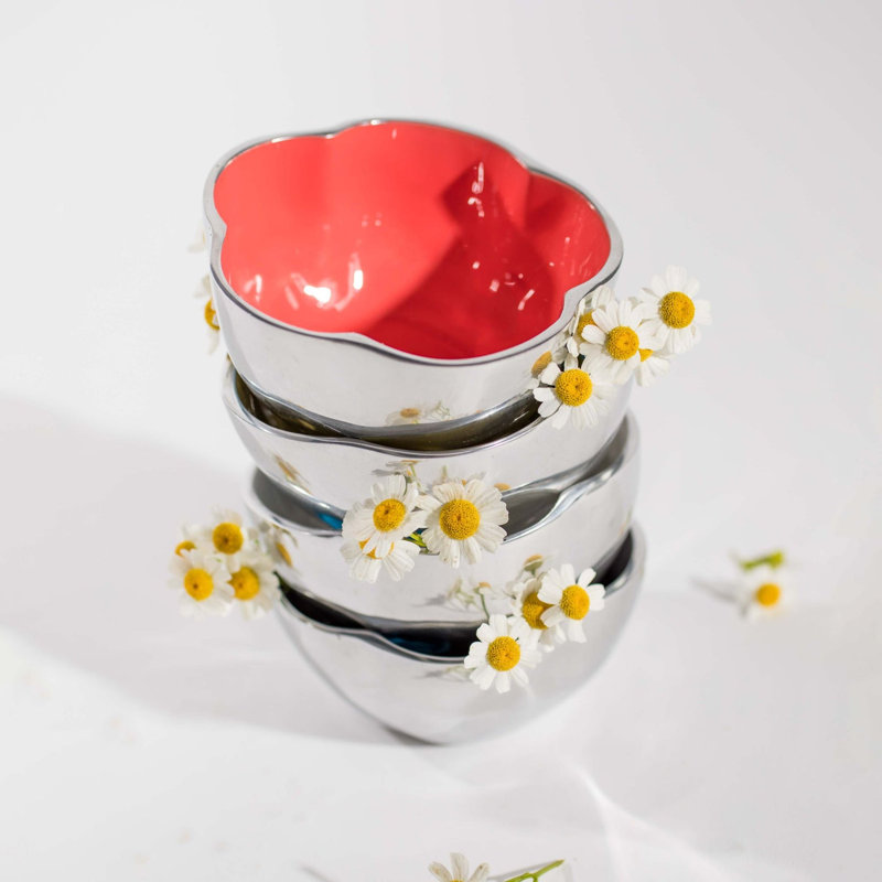 Très grand bol Fiore, Argent / corail, 8.5"