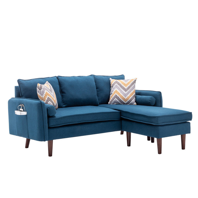 Canapé modulaire 70 po bleu avec chargeur USB et coussins, Blue Linen