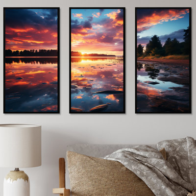 Horizon, coucher de soleil au bord du lac I - lac, art mural