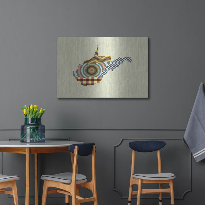 «West Virginia State Map» par Lanre Adefioye, art mural en métal de luxe, H 24 po x l 36 po