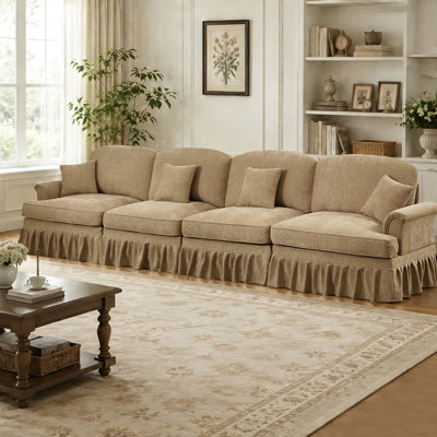 Canapé à 4 places en tissu chenille avec jupes à plis et volants amovibles