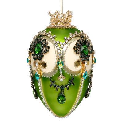 Faberge Jewel Egg Ornament , Green/Gold - 7 Inches