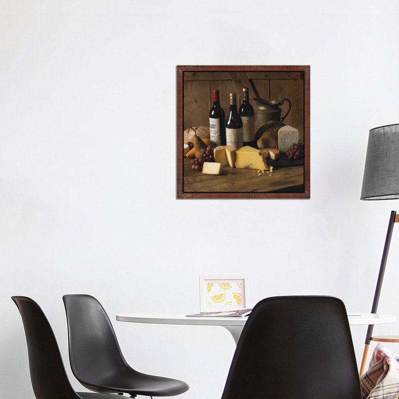 Wine & Cheese by Michael Harrison - Print on Canvas, 66.04 cm H x 66.04 cm W, Brown Framed