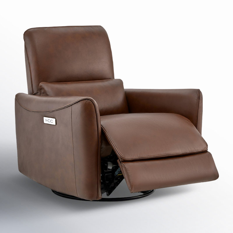 Fauteuil inclinable électrique pivotant en cuir véritable Sant, Impression Cuir Cognac Cuir fleur