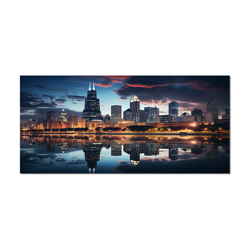 Chicago, beau paysage urbain II - art mural Chicago, Toile tendue, H 28 po x l 60 po, Sans cadre