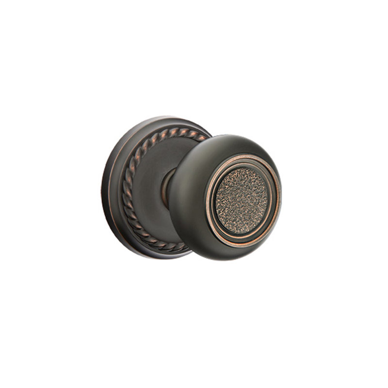 Ensemble de boutons de passage Emtek avec rosette en corde et bouton Belmont, Bronze huilé