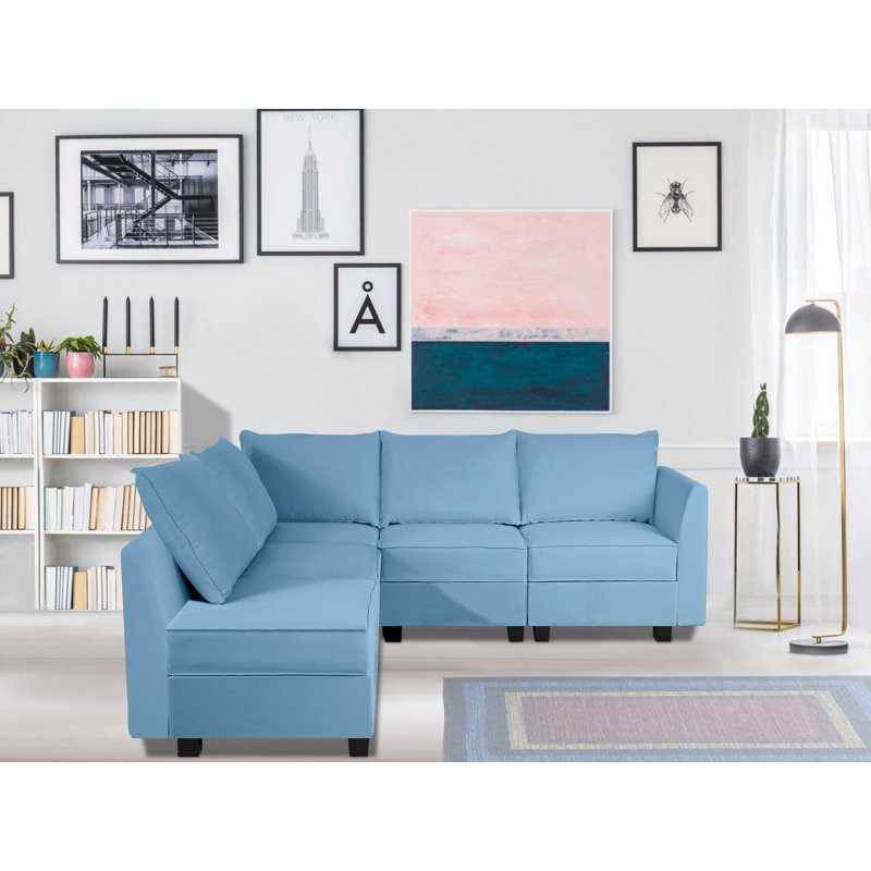 Canapé modulaire rembourré en U 5 pièces Drashti, Turquoise clair