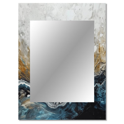 Grey Gold Modern Abstract Contemporary II - Marble Mirror, Gray Unique Wall Mirror, Printed Metal Art