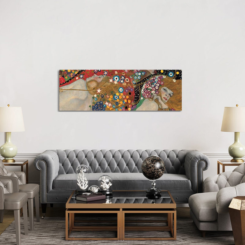 Sea Serpents, Detail I by Gustav Klimt - Panoramic Painting on Canvas, 152.4 cm H x 50.8 cm W x 1.91 cm D, No Frame