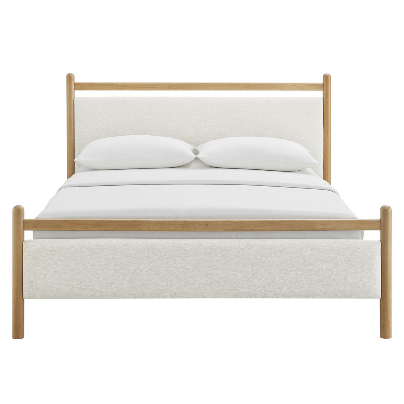 Ginny Queen Size Platform Bed Frame In Light Oak Heathered Ivory, Queen, Light Oak Heathered Ivory