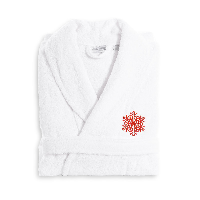 Peignoir en chiffon brodé 100% coton éponge Snow Flake, Rouge, Grand / très grand