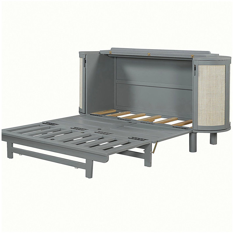 Lit Queen Moore avec rangement caché et motif tissé moderne, gris, Gris, Grand lit
